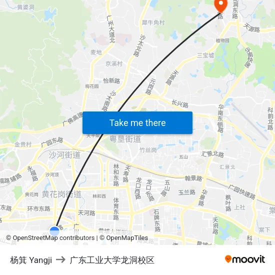 杨箕 Yangji to 广东工业大学龙洞校区 map