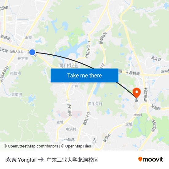 永泰 Yongtai to 广东工业大学龙洞校区 map