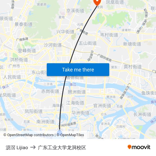 沥滘 Lijiao to 广东工业大学龙洞校区 map