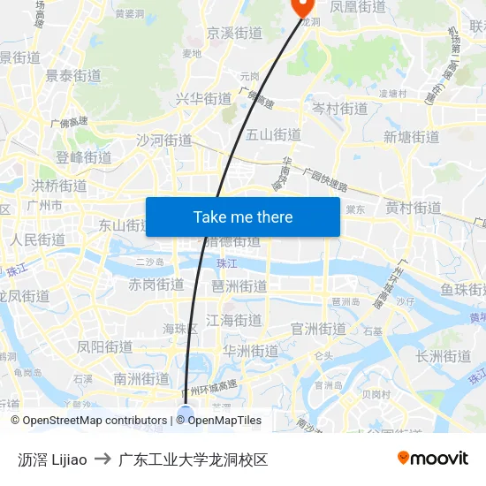 沥滘 Lijiao to 广东工业大学龙洞校区 map