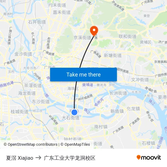 夏滘 Xiajiao to 广东工业大学龙洞校区 map