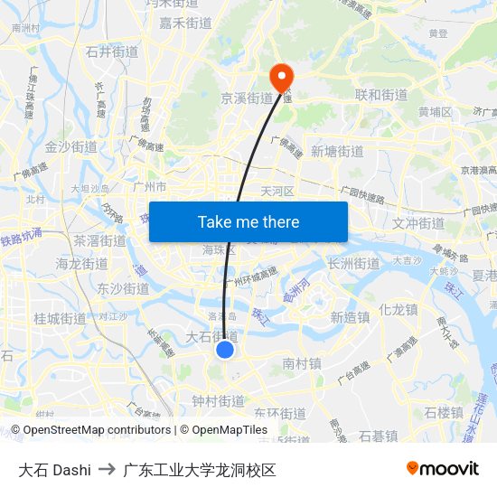 大石 Dashi to 广东工业大学龙洞校区 map