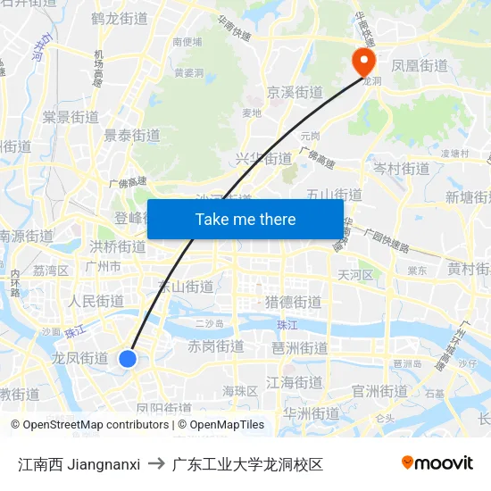 江南西 Jiangnanxi to 广东工业大学龙洞校区 map