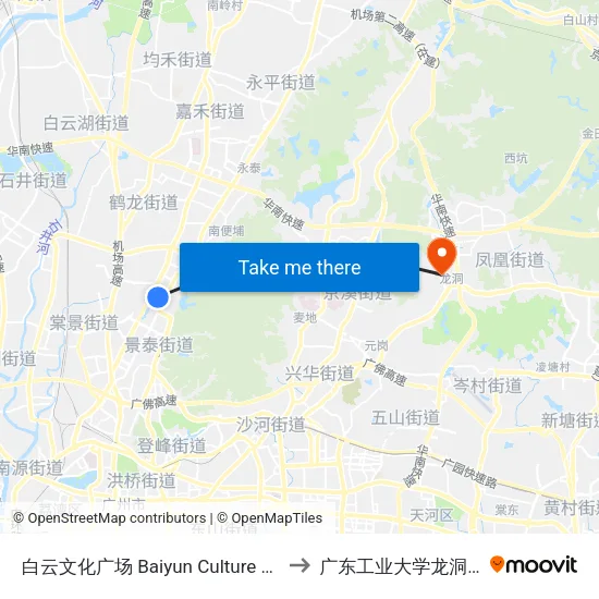 白云文化广场 Baiyun Culture Square to 广东工业大学龙洞校区 map