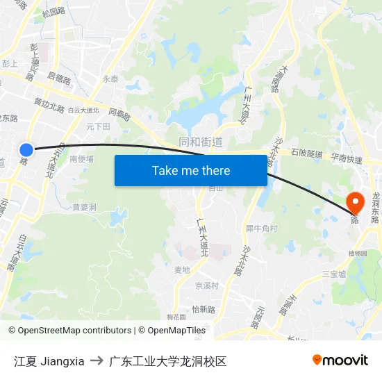江夏 Jiangxia to 广东工业大学龙洞校区 map