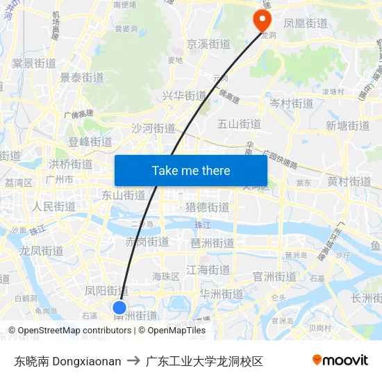 东晓南 Dongxiaonan to 广东工业大学龙洞校区 map