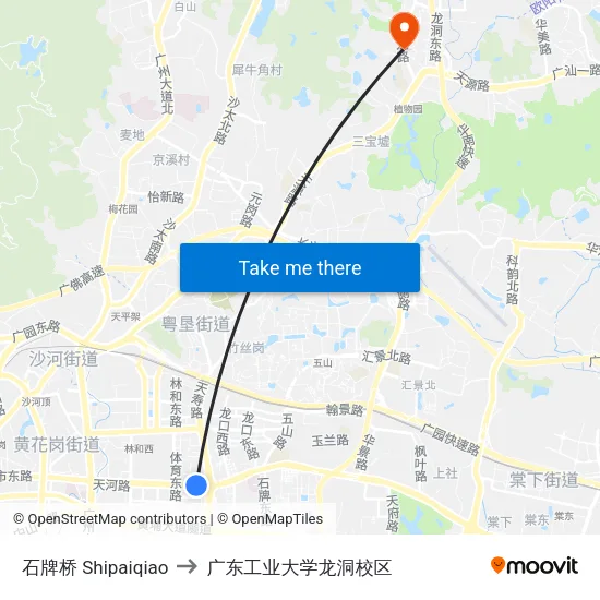 石牌桥 Shipaiqiao to 广东工业大学龙洞校区 map