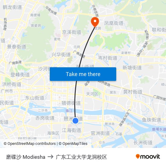 磨碟沙 Modiesha to 广东工业大学龙洞校区 map