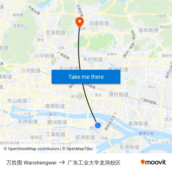 万胜围 Wanshengwei to 广东工业大学龙洞校区 map
