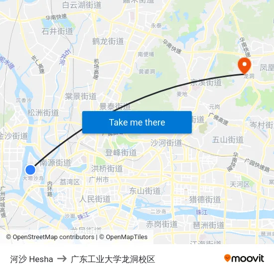河沙 Hesha to 广东工业大学龙洞校区 map