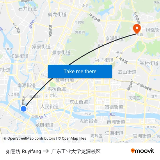 如意坊 Ruyifang to 广东工业大学龙洞校区 map