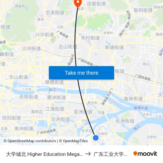 大学城北 Higher Education Mega Center North to 广东工业大学龙洞校区 map