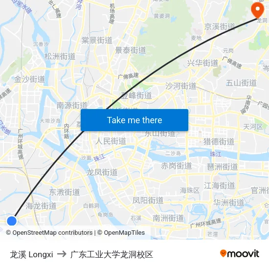 龙溪 Longxi to 广东工业大学龙洞校区 map