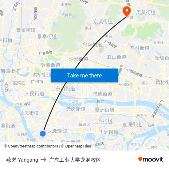 燕岗 Yangang to 广东工业大学龙洞校区 map