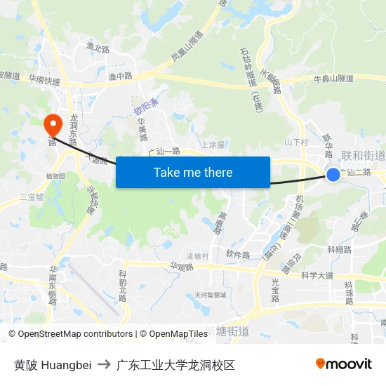 黄陂 Huangbei to 广东工业大学龙洞校区 map