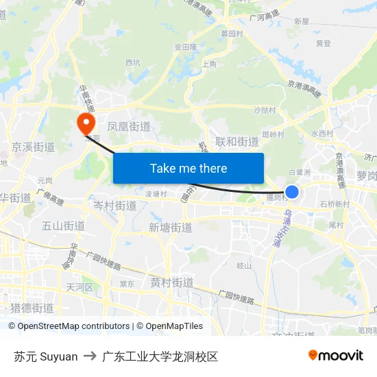 苏元 Suyuan to 广东工业大学龙洞校区 map