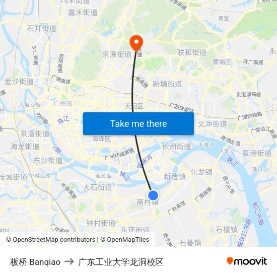 板桥 Banqiao to 广东工业大学龙洞校区 map