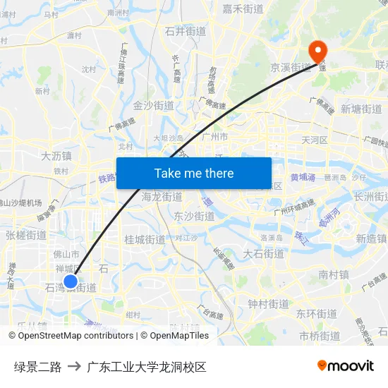 绿景二路 to 广东工业大学龙洞校区 map