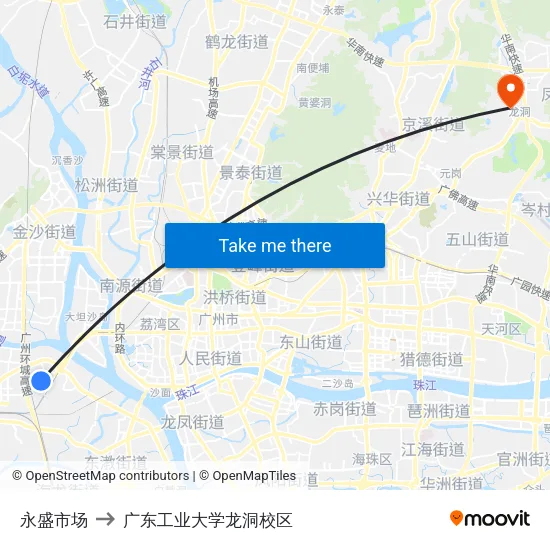 永盛市场 to 广东工业大学龙洞校区 map