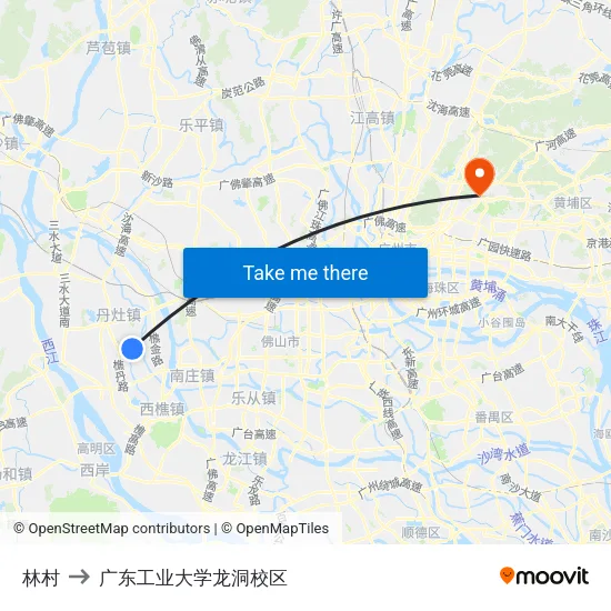 林村 to 广东工业大学龙洞校区 map