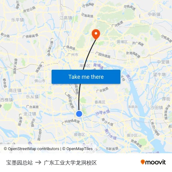 宝墨园总站 to 广东工业大学龙洞校区 map