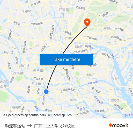 勒流客运站 to 广东工业大学龙洞校区 map