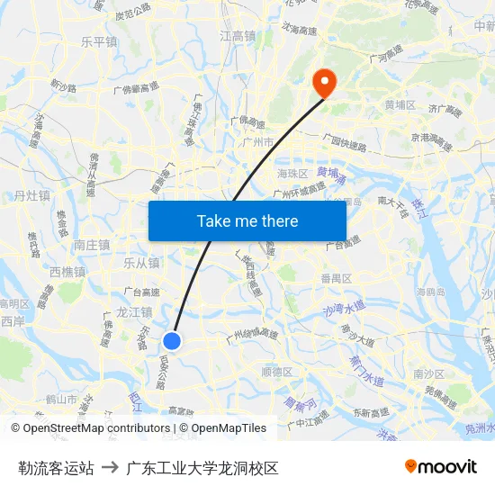 勒流客运站 to 广东工业大学龙洞校区 map