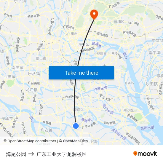 海尾公园 to 广东工业大学龙洞校区 map