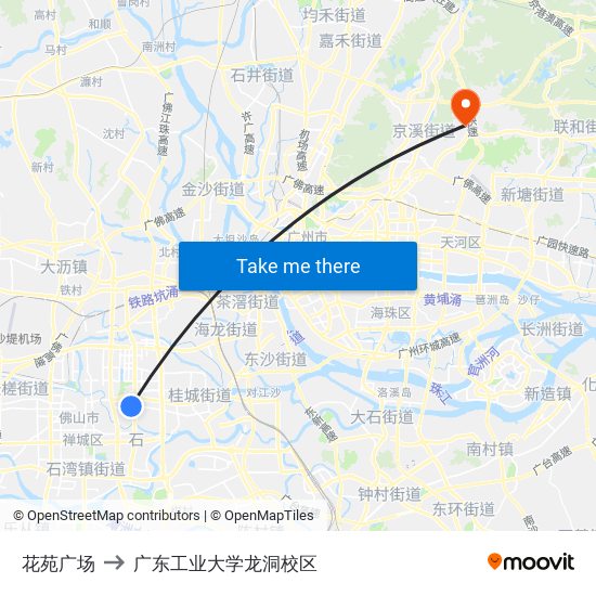 花苑广场 to 广东工业大学龙洞校区 map