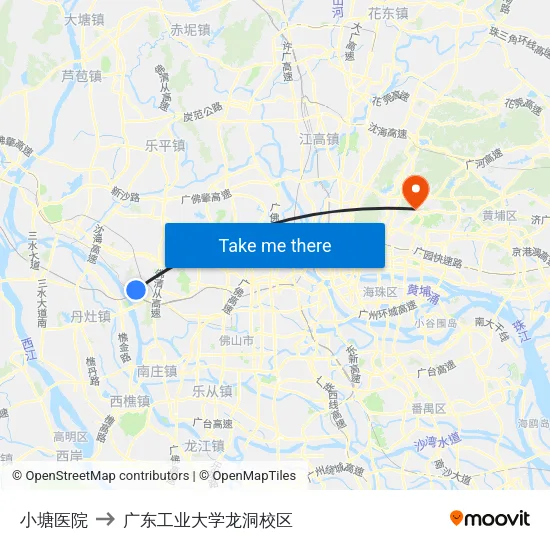 小塘医院 to 广东工业大学龙洞校区 map