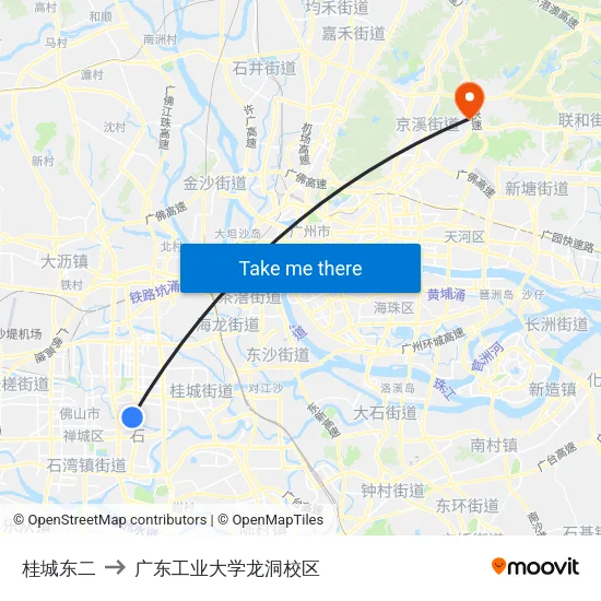 桂城东二 to 广东工业大学龙洞校区 map
