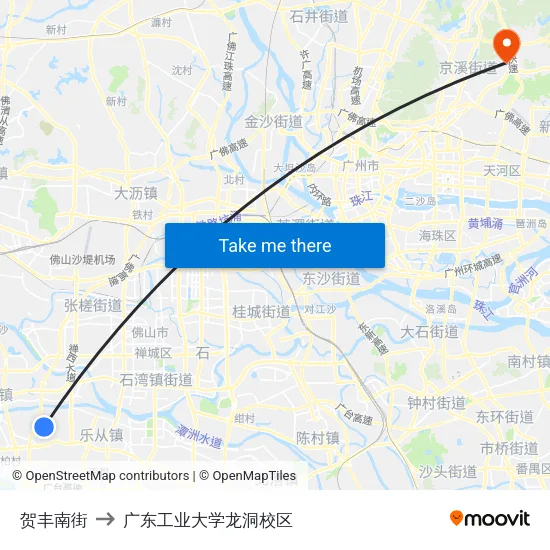 贺丰南街 to 广东工业大学龙洞校区 map