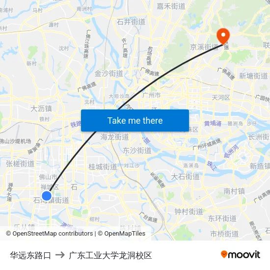 华远东路口 to 广东工业大学龙洞校区 map
