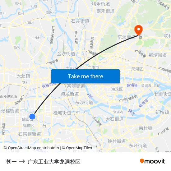 朝一 to 广东工业大学龙洞校区 map