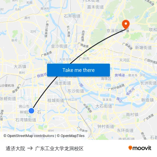 通济大院 to 广东工业大学龙洞校区 map
