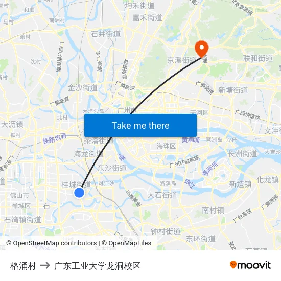 格涌村 to 广东工业大学龙洞校区 map