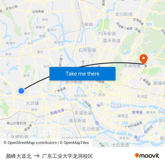 颜峰大道北 to 广东工业大学龙洞校区 map