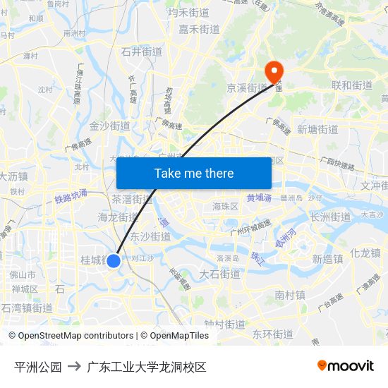平洲公园 to 广东工业大学龙洞校区 map