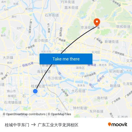 桂城中学东门 to 广东工业大学龙洞校区 map