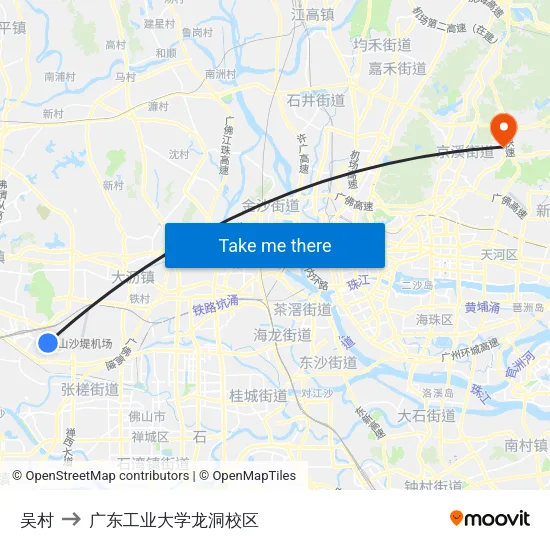 吴村 to 广东工业大学龙洞校区 map