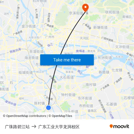 广珠路碧江站 to 广东工业大学龙洞校区 map