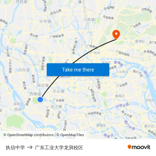 执信中学 to 广东工业大学龙洞校区 map