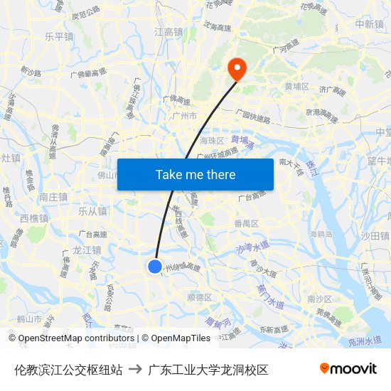 伦教滨江公交枢纽站 to 广东工业大学龙洞校区 map