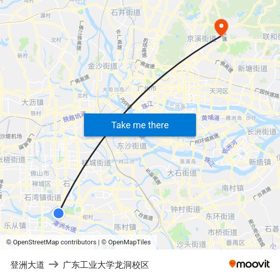 登洲大道 to 广东工业大学龙洞校区 map