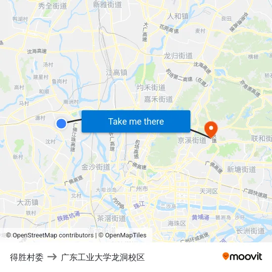 得胜村委 to 广东工业大学龙洞校区 map