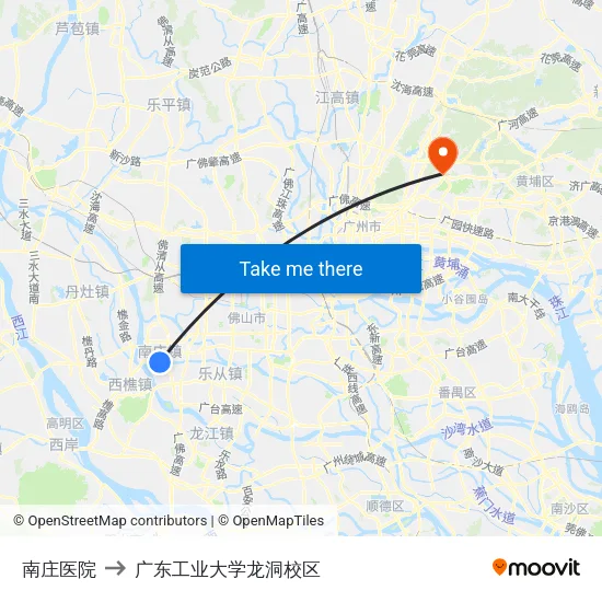 南庄医院 to 广东工业大学龙洞校区 map