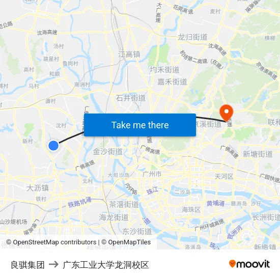 良骐集团 to 广东工业大学龙洞校区 map