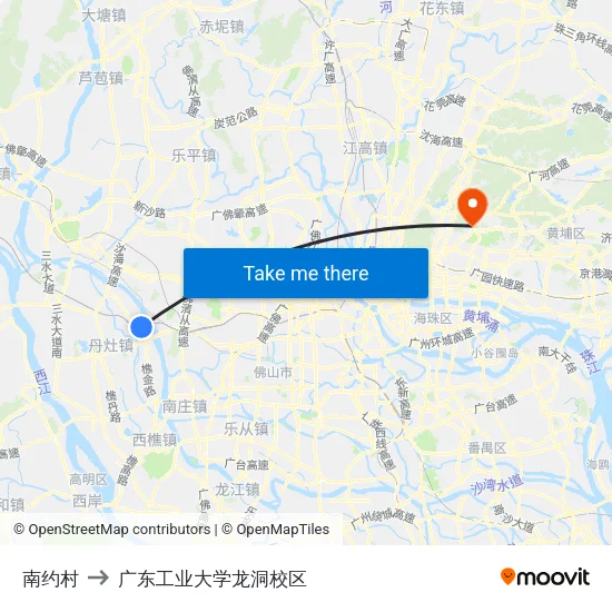 南约村 to 广东工业大学龙洞校区 map