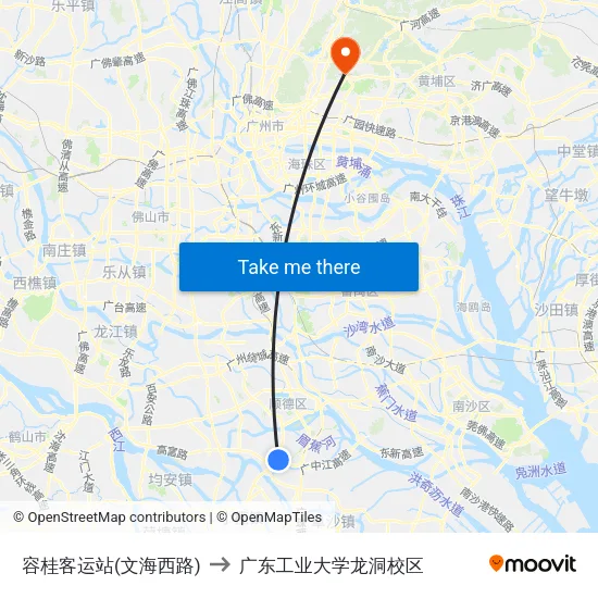 容桂客运站(文海西路) to 广东工业大学龙洞校区 map