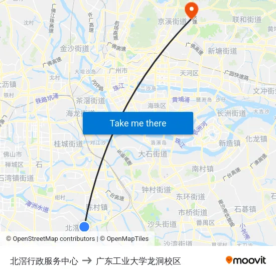 北滘行政服务中心 to 广东工业大学龙洞校区 map
